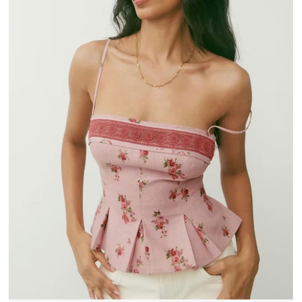Commense Floral Peplum Cami Top Lace Trim Style Blouse Tank Top size XL /12 - Picture 3 of 10